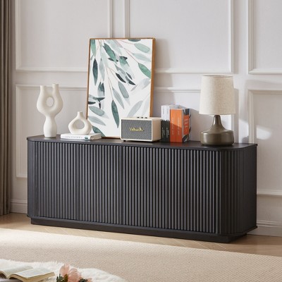 52" Wave Pattern Sideboard Storage Cabinet, Wooden TV Stand Buffet Cabinet with Vertical Stripes, for Kitchen, Bedroom, Entryway, Living Room
