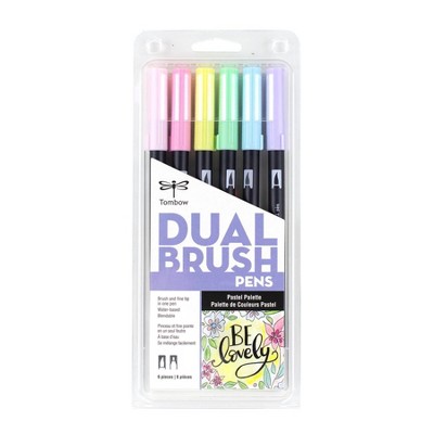 6pk Dual Brush Pen Art Markers Pastel Palette - Tombow: Calligraphy & Brush Pens Set, Multicolored, Double Tip