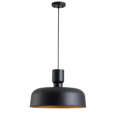 Dewdrop Industrial Pendant Light, Black Dome Hanging Ceiling Fixture with Gold Interior for Kitchen Island Dining Room