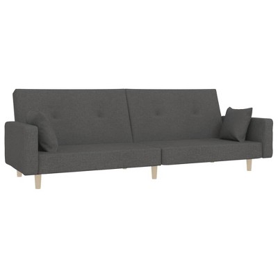 vidaXL 2-Seater Dark Gray Fabric Sofa Bed - Convertible Loveseat with Pillows for Living Room, Dorm, Apartment, Modern Design Sleeper Couch