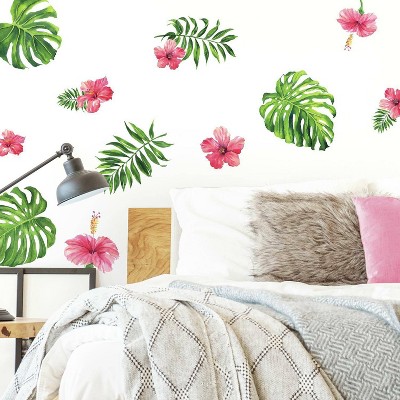 Tropical Hibiscus Flower Peel and Stick Wall Decal - RoomMates: Modern Vinyl Botanical Decor, Self-Adhesive