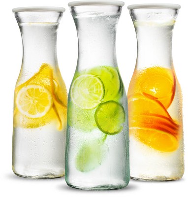 Kook Glass Large Carafes with Lids, Set of 3, 50 Oz