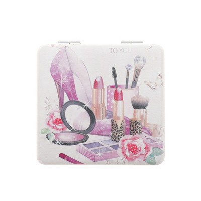Unique Bargains Women Durable Square Shape Handheld Mirror for Travel Pink Purple 1 Pc