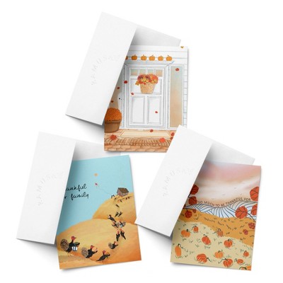 Ghost Front Door, Turkey Gathering, So Much To Be Thankful For Fall/Autumn Greeting Card Pack Sets (3 ct, Assorted) by Ramus & Co