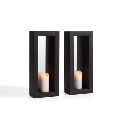 Danya B Set of 2 Vertical Mirror Pillar Candle Sconces with Metal Frame