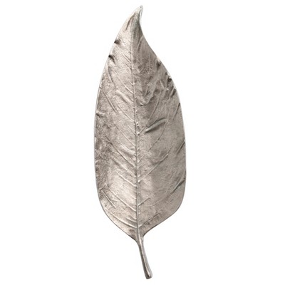 Storied Home Aluminum Leaf Shaped Tray, Silver Finish