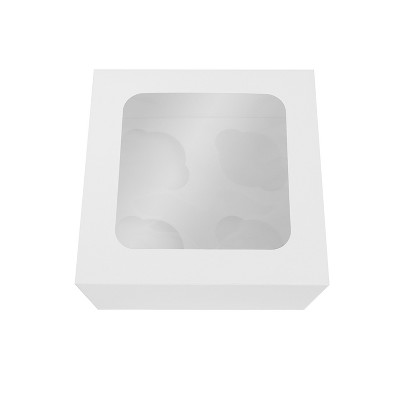 O'Creme White Cupcake Box with Window and Insert, 7" x 7" x 4", Pack of 5