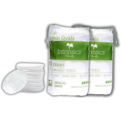 Intrinsics Naturally Large Cotton Ovals for Face (50 Count), Premium 100% Pure Cotton Makeup Remover Pads (PACK OF 2) Facial Pad