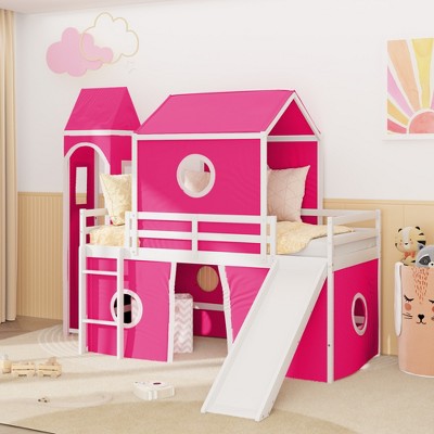 Full Size Loft Bed with Retractable Writing Desk and 4 Drawers