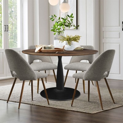 5 Piece Dining Set for 4 Round Walunut Dining Table with Metal Pedestal Base + 4 Upholstered Armless Chairs for Dining Room,Kitchen-Maison Boucle
