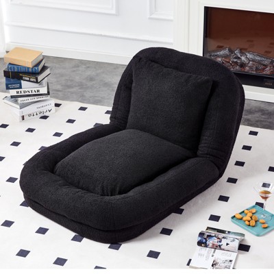 APRILSOUL Black Teddy Folding Sofa Chair with 5 Adjustable Positions Plush Floor Lounge Chair for Gaming, Meditation, and Relaxation