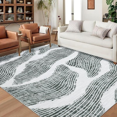 Modern Area Rug 5x7 Washable Rug Soft Faux Wool Throw Rugs Non Slip Low Pile Bedroom Rugs Non-Shedding Foldable Thin Accent Carpet, Grey
