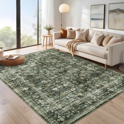 Persian Retro Washable Area Rugs for Bedroom Living Room Decor Soft Vintage Low Pile Carpet Thin Non-Slip Foldable Floor Mat