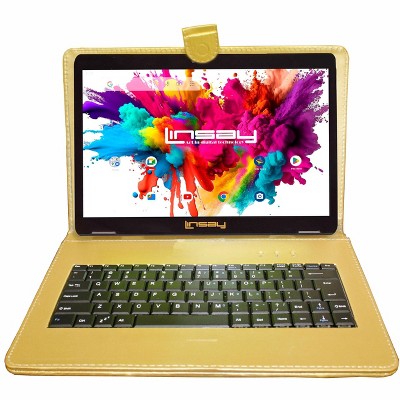 LINSAY 10.1" Octa Core 128GB Storage Android 15 Tablet Dual Camera Android with Black Keyboard