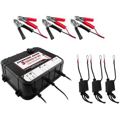 Banshee 6/12V 2A 3 BAY Charger w/ USB Ports for Boat Lawn Tractor Car Motorcycle