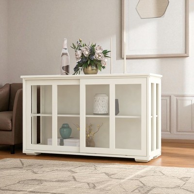 41.93" Kitchen Storage Cabinet with Sliding Glass Doors, Buffet Sideboard Cupboard with Adjustable Shelf for Dining Room Living Room