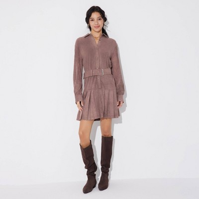 Women's Long Sleeve Suede Mini Shirtdress - Wild Fable™
