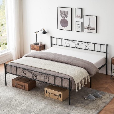 Metal King Bed Frames Platform Bed Frame, Iron-Art Headboard and Footboard, Steel Slats,  Under Bed Storage, Noise Free, No Box Spring Needed, Black