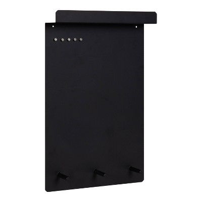 14.96" x 24.01" Mezzo Magnetic Wall Organizer with Hooks Black Presentation Board - Kate & Laurel All Things Decor