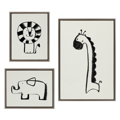 Kate & Laurel All Things Decor (Set of 3) Sylvie 390 Giraffe 409 Lion and 400 Elephant Framed Canvas Wall Arts by Teju Reval of SnazzyHues