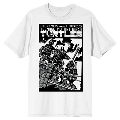TMNT Comic Origins Turtle Ninjas Crosshatch Art Men's White Short Sleeve Crew Neck Tee