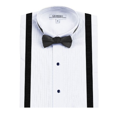 Gioberti Boy's Wing Tip Collar White Tuxedo Dress Shirt with Bow Tie and Metal Studs