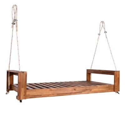 Gulches Patio Swings: Twin Size Porch Swing Bed with Hemp Ropes, Black/Gray/White/Natural Finish