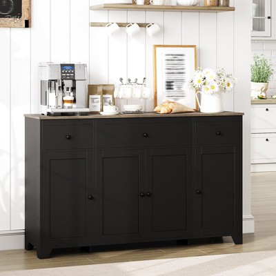 55 Large Sideboard Buffet Cabinet with 3 Drawers & Doors Farmhouse Kitchen Storage Cabinet Console Table Coffee Bar Buffet Table with Adjustable Shelf