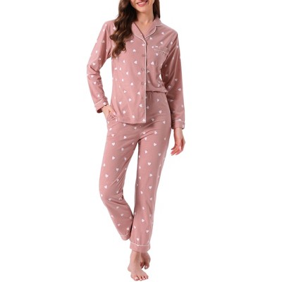 INSPIRE CHIC Women's Loungewear Button Up Cute Pattern Print Long Sleeve Notched Collar Pants Set with Pockets Pajama Set