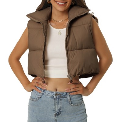 Seta T Women's High Stand Collar Lightweight Zip Puffer Crop Padded Vest