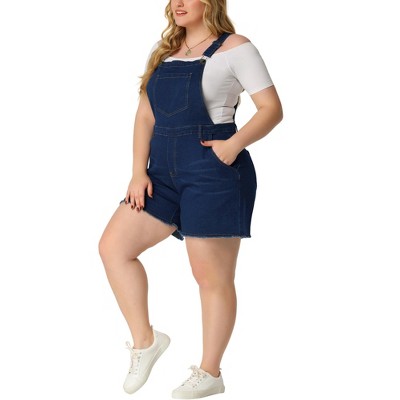 Women's Plus Size Outfits Fashion Overalls Denim Ripped Raw Hem Shortalls - Agnes Orinda