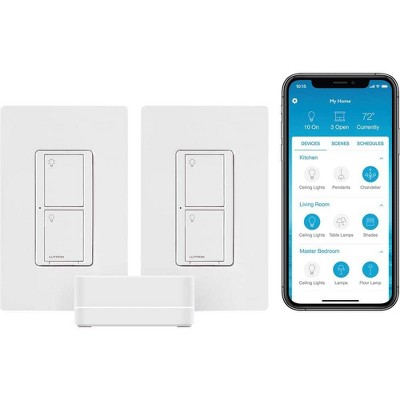 Lutron Caseta Smart Start Kit, Smart Switch (2 Count) with Smart Bridge | P-BDG-PKG1SW | White