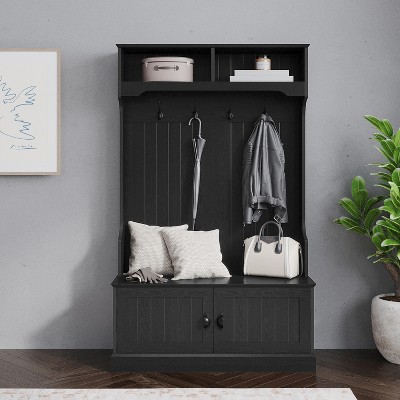 Emma and Oliver Hallway Tree with Storage Bench, Coat Hooks, and Upper Storage Compartments