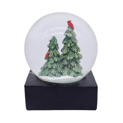 Transpac Glass Snow Globe with Trees and Cardinals Decorative Sculpture for Christmas Tabletop Accent and Holiday Gifts