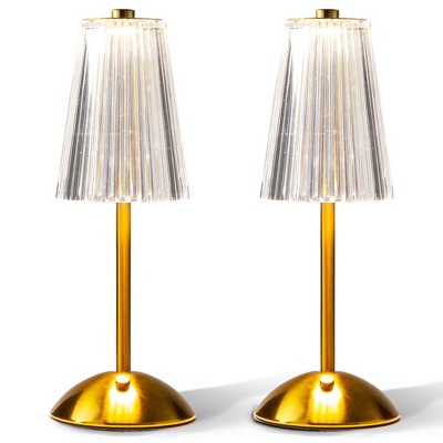 Bell + Howell Auburn Cordless Rechargeable Table Lamp Gold Base Faux Crystal Shade Touch LED