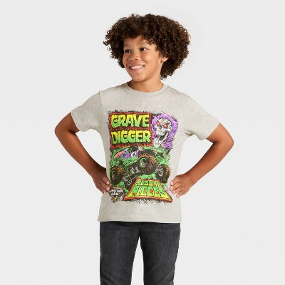 Boys' Monster Jam Grave Digger Short Sleeve Graphic T-Shirt - Gray