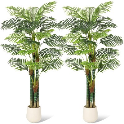 Faux Palm Tree with White Base, Tall Potted Artificial Palm Tree Plant Fake Tropical Plant for Living Room Decor Plants Indoor Outdoor