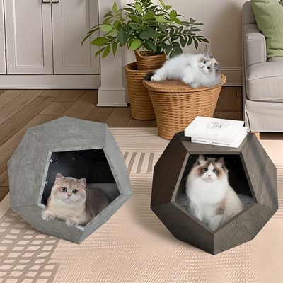 Akoasm 25.98 Inch Modern Cat Carrier Furniture Side Table-Black & Brown