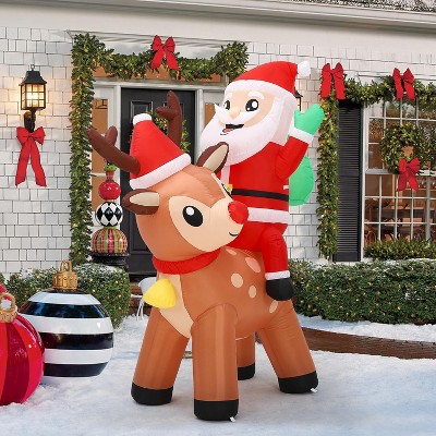 7ft Christmas inflatable Santa Claus and reindeer, built-in LED, suitable for indoor and outdoor use, suitable for holiday party home decoration