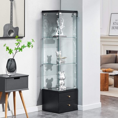 ORRD American-Style Glass Display Cabinet​ 0.2" Tempered Glass, Soft-Close Drawers, 3 Adjustable Shelves — Display & Storage