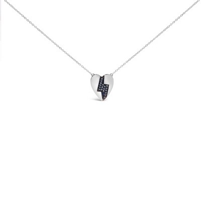 Haus of Brilliance Silver 1/3 Ctw Blue Diamond Heart and Lightning Bolt Pendant Necklace