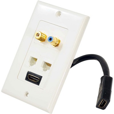 HDMI, RJ11, RJ45, Coaxial & RCA Wall Plate with Flexible Cable for Streamlined Connections + Easy Installation