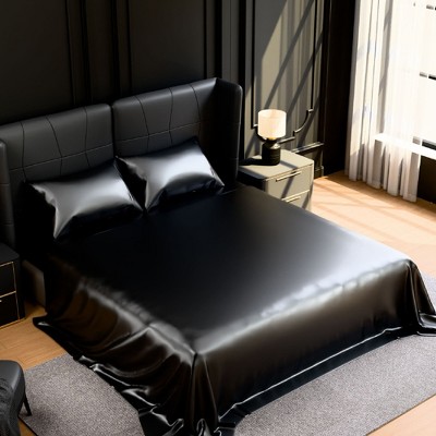 DSVIMOY Bedding Set 4 Piece Silky Satin Sheets with Deep Pocket for Bedroom, Black, 12"*10"*3"