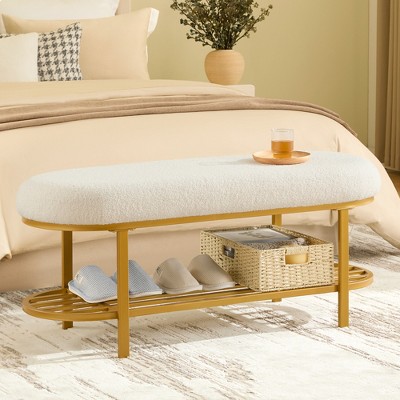 Gericco 46" Shoe Storage Bench with Cushion Entryway Bench Modern Metal Legs Shoe Rack end of Bed with Shelf