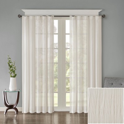 Contemporary Style Solid Crushed Window Panel Pair, Lightweight Sheer Fabric Light Filtering Window Panel for All Seasons