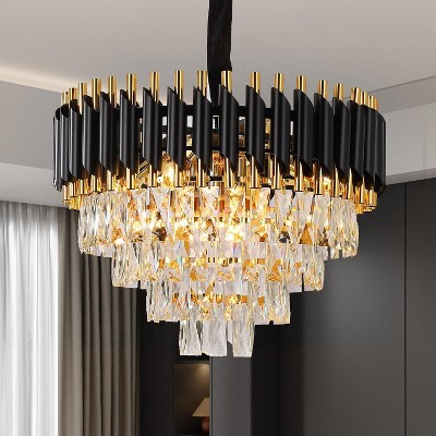 Whizmax Modern New Crystal Chandelier, Black and Gold Glass Lamp, Suitable for Bedroom, Living Room, Study Room