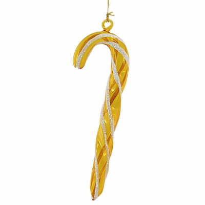 De Carlini Italian Ornaments 6.0 Inch Twisted Translucent Candy Cane With Glittered Edging Tree Ornament , Italian Mouth Blown Sweets (1PC)
