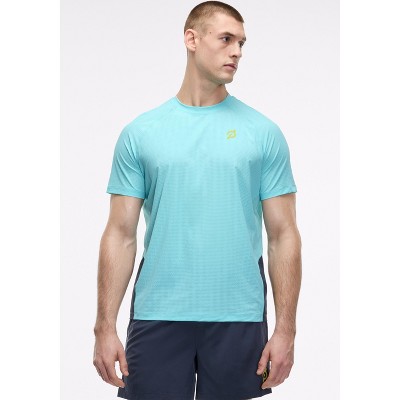 Peloton Men's Grid Jacquard Colorblock Short Sleeve, Aqua Sky
