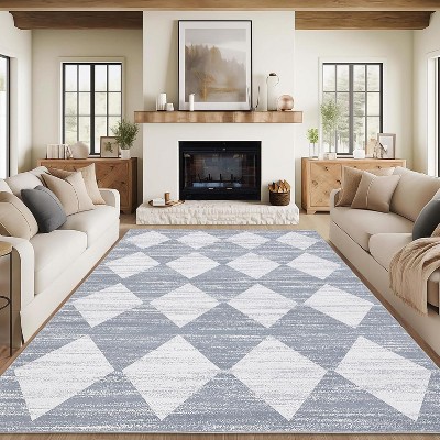 Modern Checkered Rug, Washable Low-Pile Non-Slip No-Shedding Indoor Accent Carpet for Living Room, Bedroom, Dining Room, Office