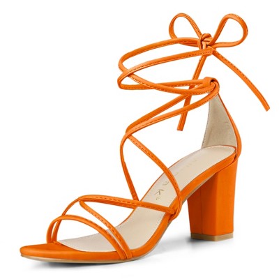 Allegra K Women's Back to College Strappy Straps Lace Up Chunky Heel Sandals